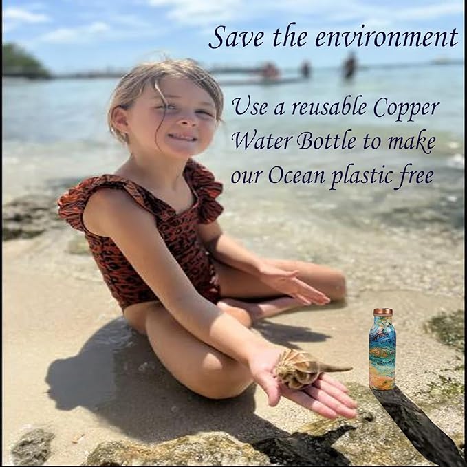 Pure Copper Water Bottle - Handcrafted - Ayurveda health benefits - Small 15 oz - Leak proof - Easy to carry for Sports, Fitness, Yoga, School - Royal Mosaic 3D Vintage Colorful Enamel