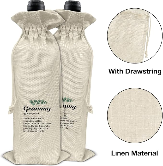 HOIJAUMAI Grammy Gift, Gifts for Grandma Birthday Mother's Day, Grandma Wine Bag Grammy Definition Wine Gift Bags