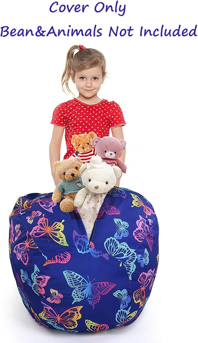 KABOER Bean Bag Cover for Kids,200L Stuffed Animal Storage Bean Bag Chair Cover |Stuffable Zipper Beanbag for Organizing Children Soft Plush Toys (32x29inch)