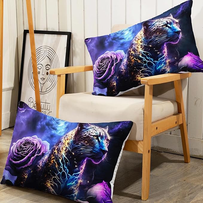 AILONEN Leopard Fitted Sheet Set Full Size, Purple Flower and Cheetah Bed Sheet Set Leopard Print Fitted Sheet with 2 Pillowcases,3 Pieces Leopard Sheets Set for Boys Girls