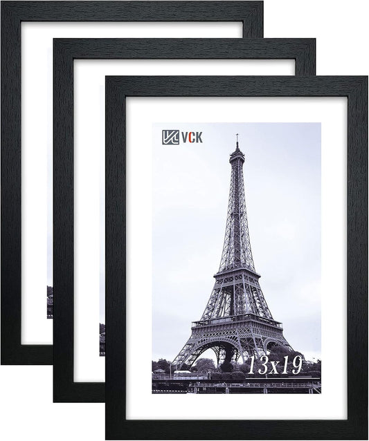 VCK Poster Frames 13x19 Black 3 Pack, Solid Wood Picture Frames for Wall Mounting Hanging Art and Puzzle Frame