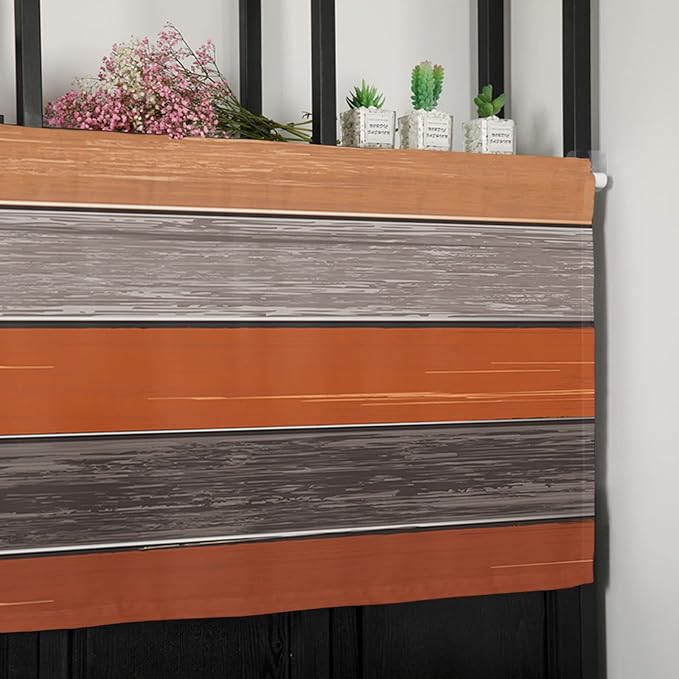 Farmhouse Kitchen Curtains Thanksgiving Fall Valances for Windows Burnt Orange Gray Rod Pocket Country Window Treatment for Kitchen /Living Room/Bedroom/ Bath,54" X 18" -1 Panel, Rustic Wood Texture