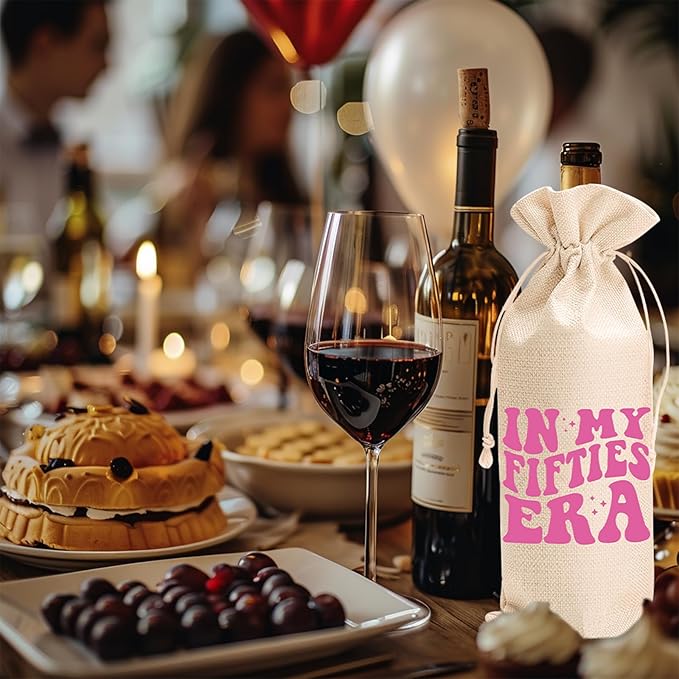 comfit 50th Birthday Wine Bag Gifts for Her,50th Wine Bag With Drawstring,50th Birthday Wine Bag,50th Birthday,Birthday Decorations,Wine Gift Bags