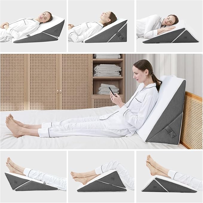 Bed Wedge Pillow for Sleeping Adjustable 9 &12 Inch Foldable Bed Wedge Pillow, Memory Foam Triangle Pillow Wedge System for Legs and Back Support Pillow