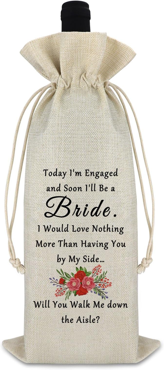 Bridesmaid Gift Wedding Gift for Friends Wine Bag from Bride Engagement Wedding Day Gift Wedding Appreciation Gift for Mom Dad Officiant Cotton Burlap Wine Wrap Bag Bride Proposal Gift Wine Gift Bag