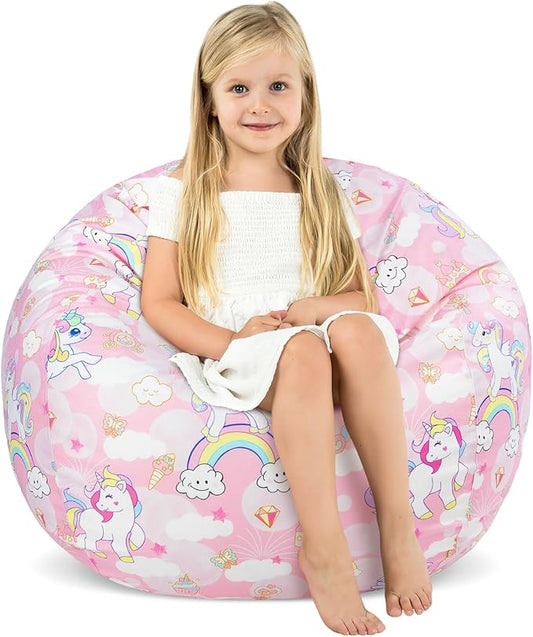Bean Bag Chair for Kids Stuffed Animal Storage Beanbag Chairs,Toddler Toy Storage Organizer for Girls and Boys,Large 32'' Cover Only（No Filling