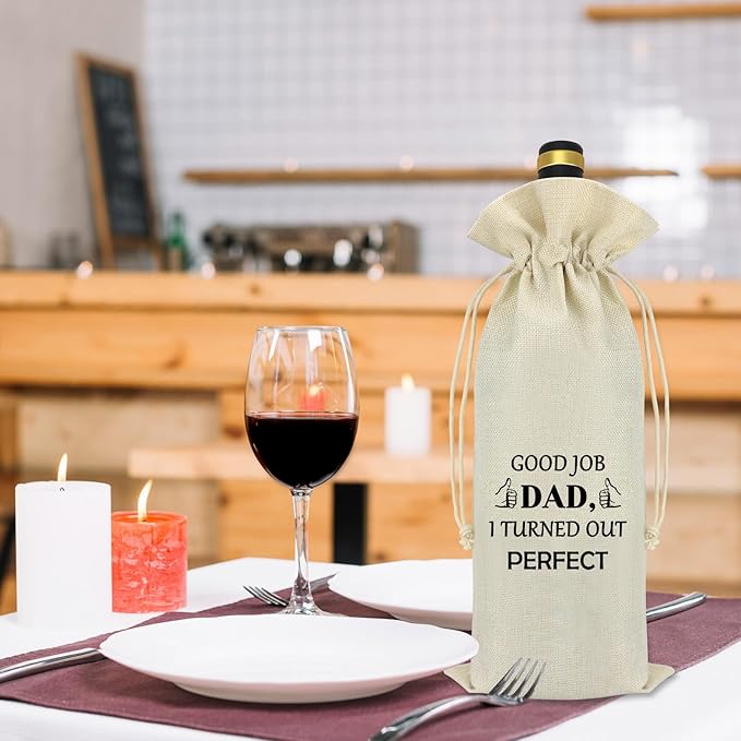 Dad Birthday Gifts From Daughter Son Father’s Day Wine Gift Bag Retirement Gifts for Men Father Christmas Valentine's Day Gifts for PaPa Dad Daddy Burlap Reusable Wine Bottle Bag with Drawstring