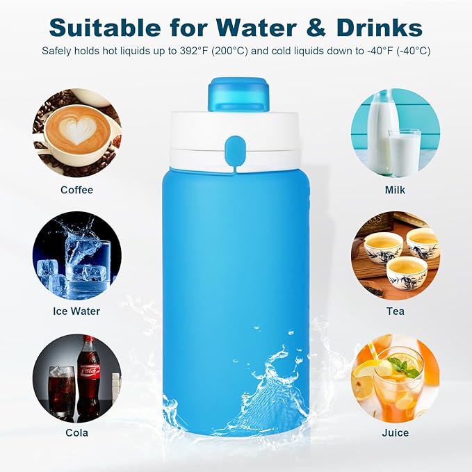 Collapsible Water Bottle, Foldable Water Bottle BPA Free Reusable Lightweight Leak-Proof Travel Silicone Water Bottle for Travel, Gym, Hiking, Office, Camping