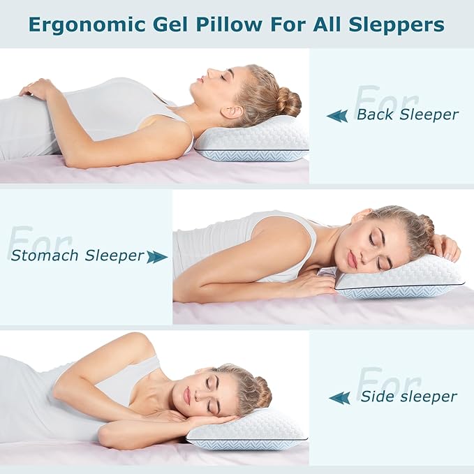 Memory Foam Pillows Standard Size, Cooling Gel Standard Pillow Ventilated, Medium Firm Bed Pillow for Sleeping, Cool Orthopedic Pillow with Washable Removable Zippered Pillow Cover, 1 Pack