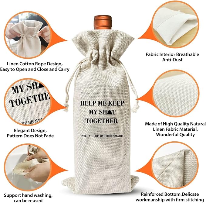 EUFJDKSL Bridesmaid Wine Bag Gift For Her Best Friend Women Girl, Engagement Party Or Bridal Shower Bachelorette Party Favor Decoration, Cotton Linen Wine Gift Bag With Drawstring