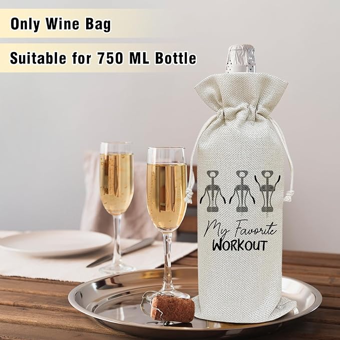 My Favorite Workout - Wine Canvas Bag, Funny Wine Gift Bag, Birthday Gifts for Women Coworker Wine Lover Gifts Wine Bags for Wine Bottles, Wine Gifts With Drawstring Holiday Party Decoration -WB29