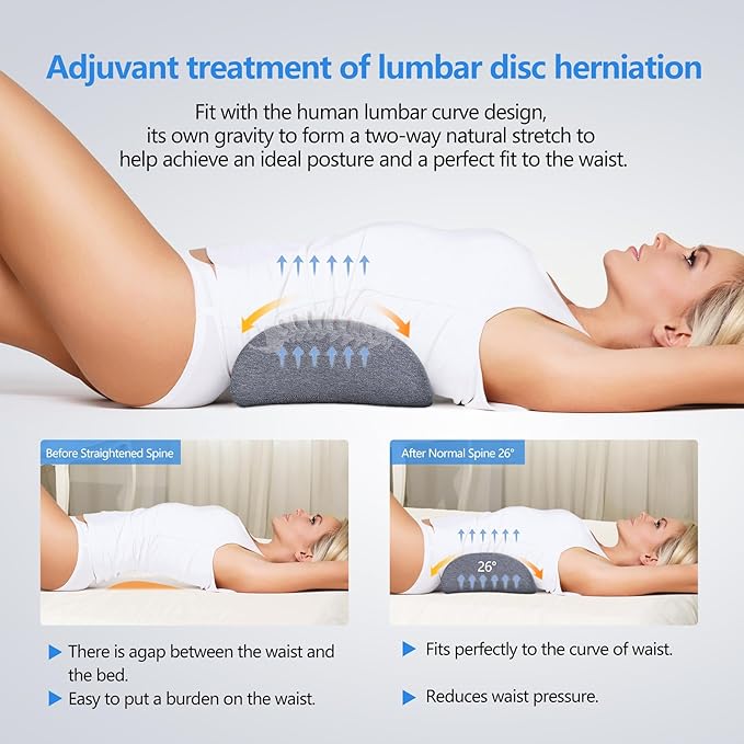 Cozyhealth Lumbar Support Pillow for Sleeping Memory Foam Back Lumbar Support Cushion for Lower Back Pain Relief, Back Support Bed Pillow Waist Support Back Sleepers (Dark Grey)