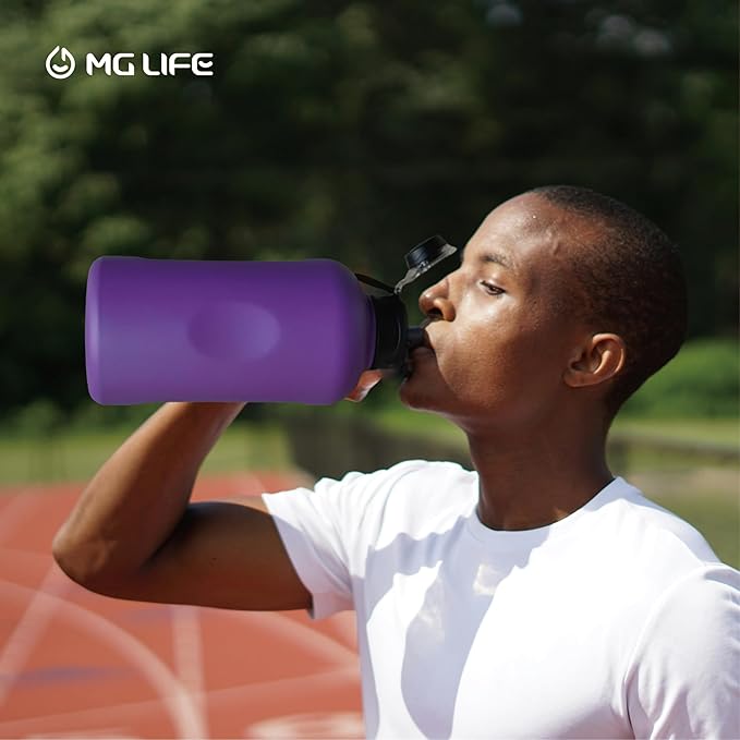 64oz Insulated Water Bottle With Handle, Stainless Steel Thermos With Straw, Water Bottle Holder With Strap, Half Gallon Water Jug, For Water, Iced Tea Or Coffee, On Gym, Black (Purple)