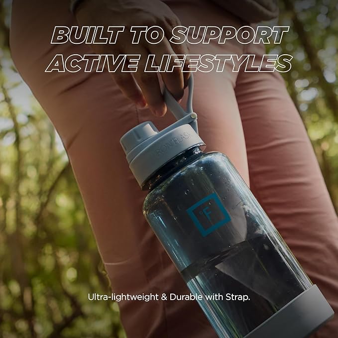 IRON °FLASK Clear Tritan Trekker Water Bottle with Chug Lid & Rubber Boot - Leak Proof & Lightweight for Gym, Hiking, Sports - Dishwasher Safe, BPA Free Plastic - Stormy Blue, 32 Oz