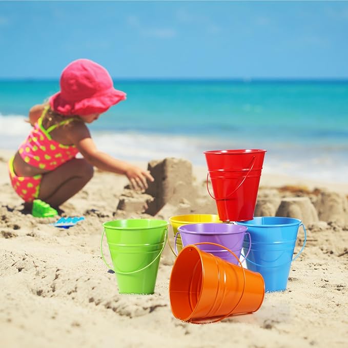 Sadnyy 12 Pack Metal Buckets with Handle, Galvanized Bucket 4.5 x 5 Inch Basket Bucket for Kids, Kids Party Supplies, Crafts for Christmas Halloween Christmas Candy Bars Vase Crafts(Rainbow Color)