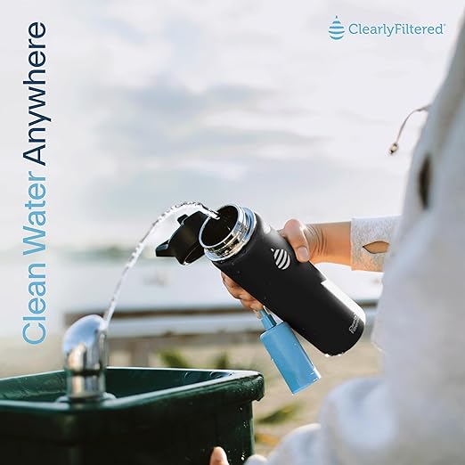 Clearly Filtered 20oz Water Bottle/Targets 220+ Contaminants/Double-Wall Insulated Stainless Steel Filtered Water Bottle BPA/BPS-Free Phthalate-Free Filters Fluoride Lead Chlorine (Teal Blue)