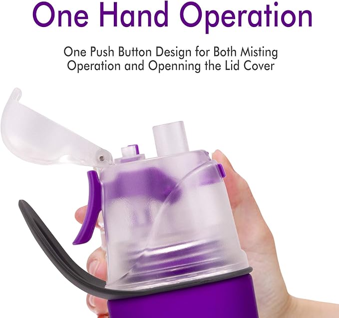 Misting Water Bottle, Spray Mist Sports Bottle for Outdoor Sport Hydration and Cooling Down, BPA-Free Misting Water Bottle with Unique Mist Lock Design (Purple-14oz)
