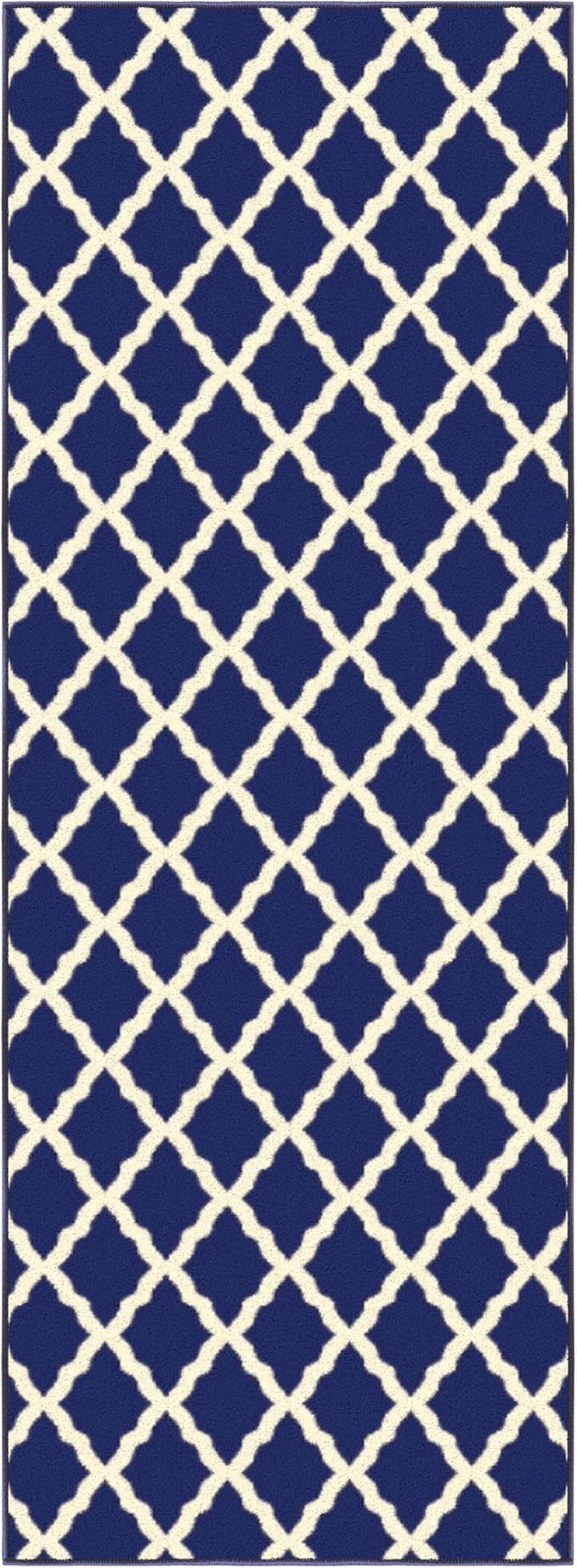 Ottomanson Glamour Collection Non-Slip Rubberback Moroccan Trellis Design 2x6 Indoor Runner Rug, 2'2" x 6', Navy