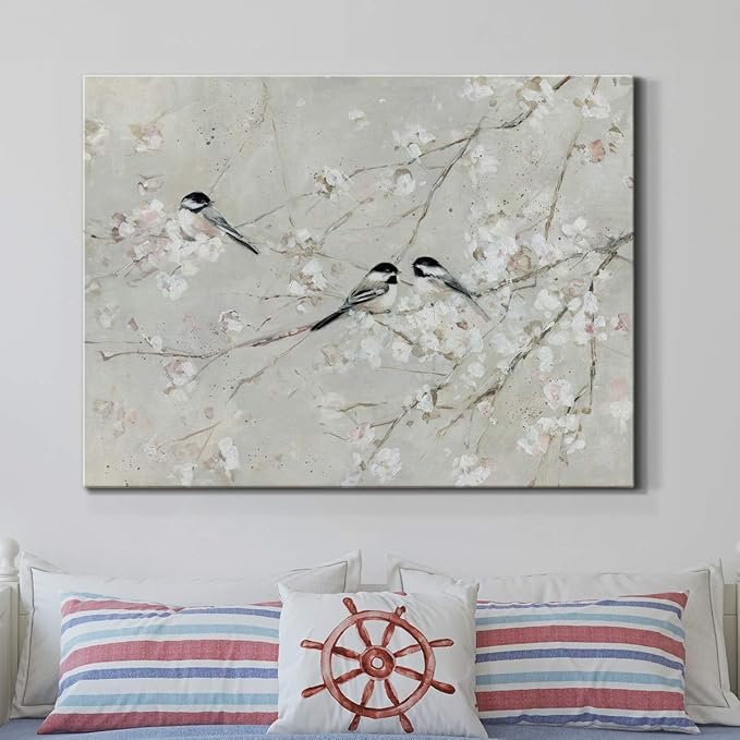 Renditions Gallery Canvas Nature Wall Art Modern Decorations Paintings Elegant Little Birds Glam Romantic Abstract Botanical Artwork Prints for Bedroom Office Kitchen - 32"x48" LT33