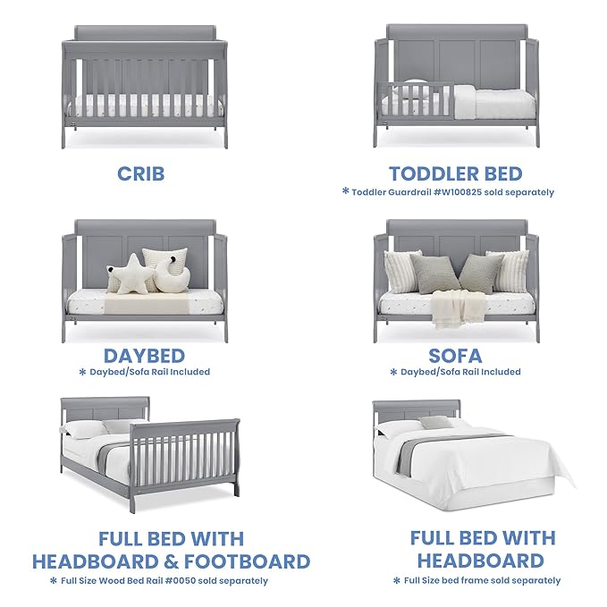 Simmons Kids Carter 6-in-1 Convertible Crib - Greenguard Gold Certified, Grey + Quiet Nights Breathable Baby Bed Crib Mattress and Toddler Mattress (Bundle)