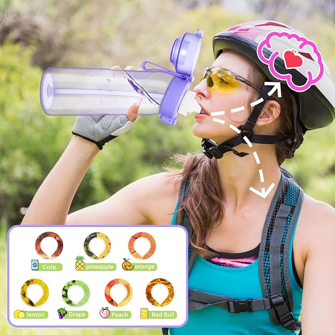 Water Bottle with Flavor Pods 21.9 Oz/650ml Fruit Fragrance Water Bottle Recyclable Sports Air Water Cup Scented Pods for Outdoor (7Pcs Pods)