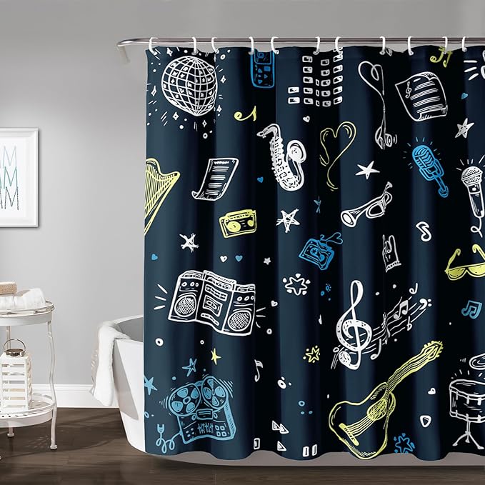 AILONEN Graffiti Note Music Shower Curtain,Hip Hop Music Art Bath Curtain Minimalist Bathroom Curtain 36" W*72" H Polyester Waterproof Bathroom Curtain with 12 Hooks
