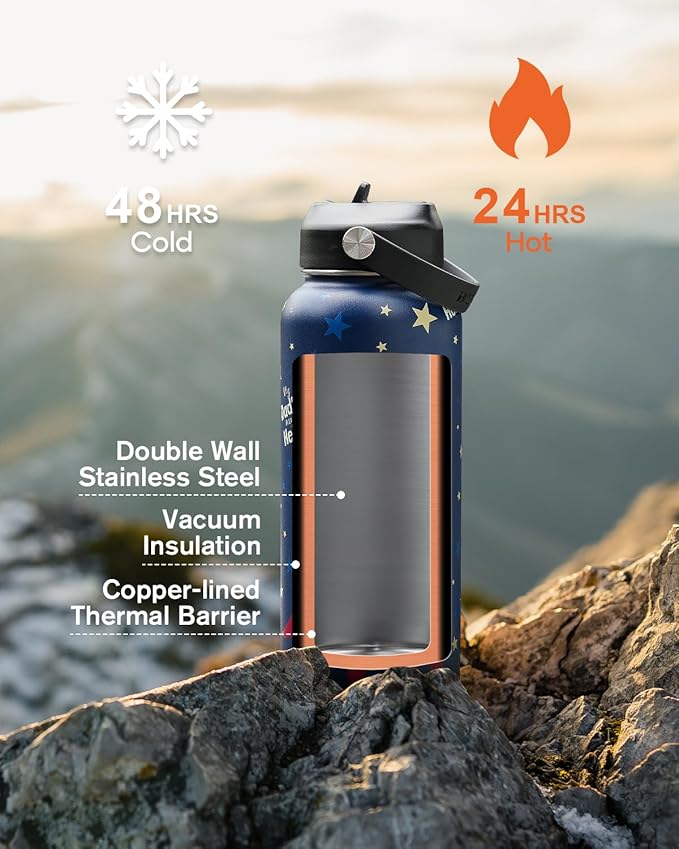 Father's Day Gifts for Dad, Funny Birthday Gift 32oz BUZIO Insulated Water Bottle with Straw Lid Stainless Steel Dad Tumbler from Son, Cold for 48hrs Double Wall Vacuum Thermo Canteen Cup, Hero