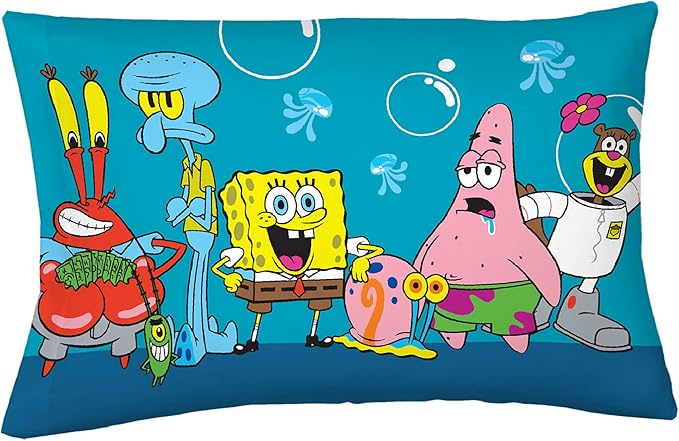 Franco Spongebob Kids Bedding Super Soft Plush Cuddle Pillow Buddy, One Size Kids Bedding Super Soft Microfiber Reversible Pillowcase, 20 in x 30 in, Spongebob Squarepants