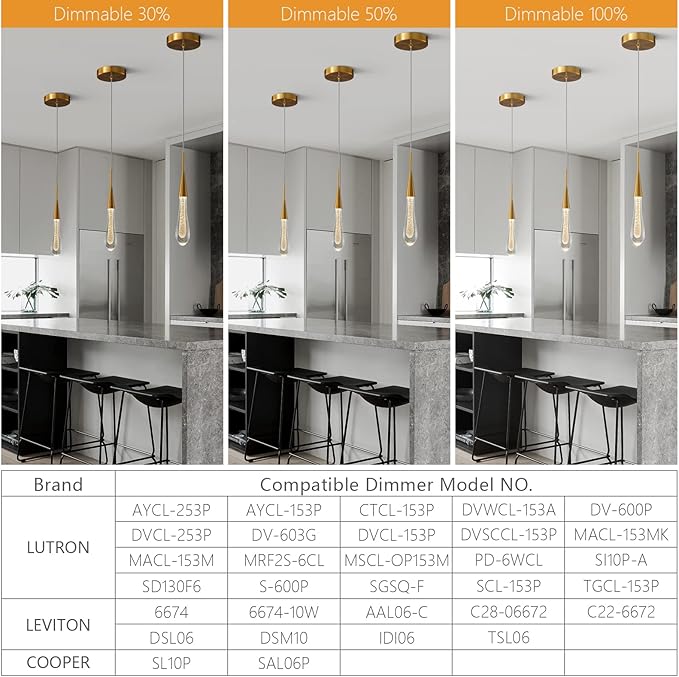 LMQNINE Kitchen Light Fixtures Ceiling Dimmable LED Modern Gold Pendant Light Mini Teardrop Crystal Pendant Light for Kitchen Island Bedroom Hallway Entryway (3-Pack) (020-3)
