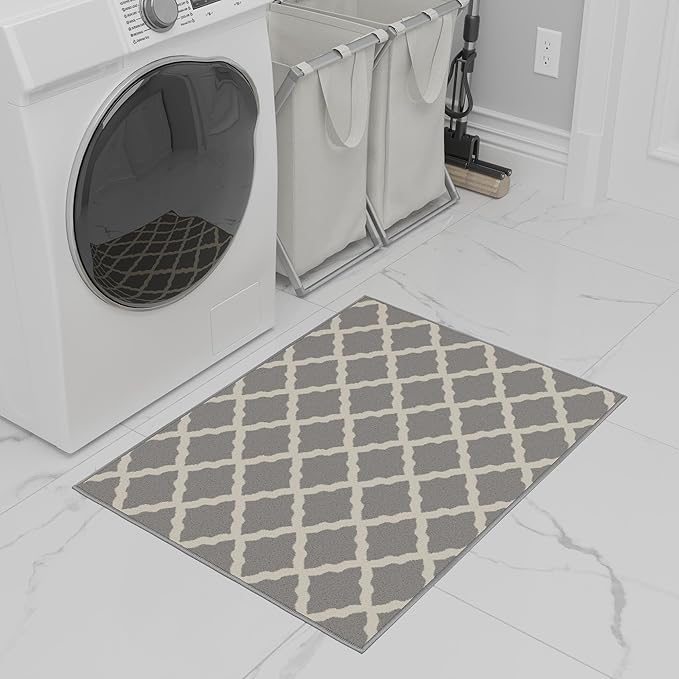 Ottomanson Glamour Collection Non-Slip Rubberback Moroccan Trellis Design 2x3 Indoor Area Rug/Entryway Mat, 2'3" x 3', Gray