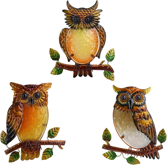 J-Fly Owl Decorative Metal Wall Art Owl Outdoor Decorative Metal Bird Wall Art Exquisite Owl Decorations For Garden Patio Porch Bedroom Kitchen Owl Lover Gift 9 Inch Set Of 3