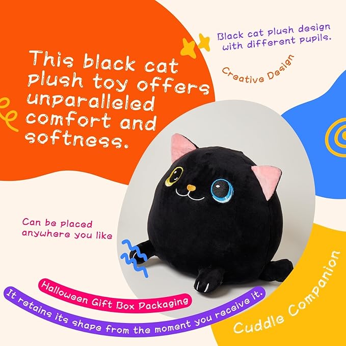 9.4" Black Cat Plush Toys - Halloween Stuffed Animal Cute Black Cat Pillow Halloween Plush Cat Stuffed Animals Halloween Cat Plush Gift for Halloween Party Decor Kids, Girls & Boys Birthday
