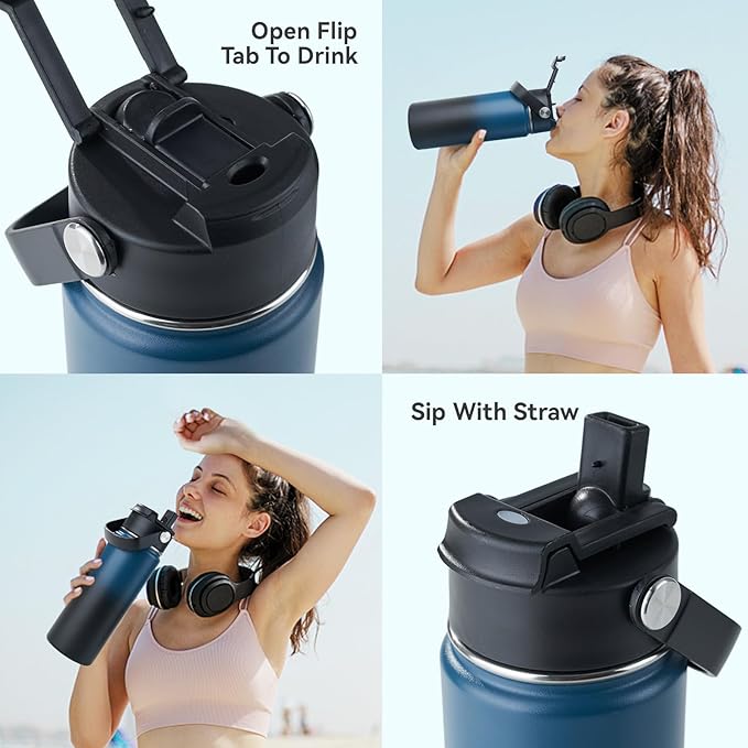 Kerilyn Stainless Steel Insulated Water Bottle, 18oz Double Wall Vacuum Insulated Water Bottle Leak Proof with Silicone Straw, Wide Mouth Lid, BPA Free, Keep Cold and Hot, 18oz, Blue Gradient