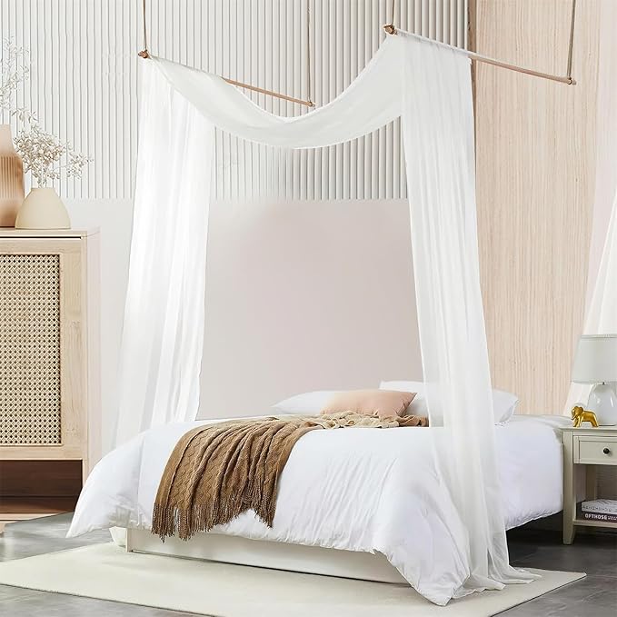 Bed Canopy for Girls 2pcs King Canopy Bed Curtains 30*228in White Tulle Canopy Bed Scarf for Queen & Full Bed,Sheer Bed Drapes,Twin Girls Canopy Bed Decor for Baby Crib,Kid Adult Beds（Not With Frame）