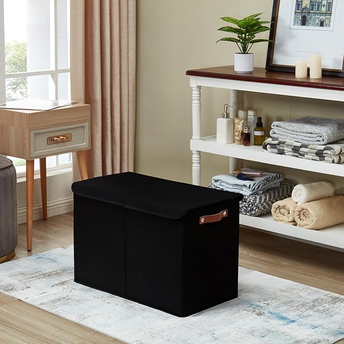 Large Toy Storage Box with Lids, Collapsible Sturdy Baby Storage Organizer Chest Bin Basket for Kids, Boys, Girls, Playroom, Nursery, Bedroom, Closet 25"x13"x16" (Black)