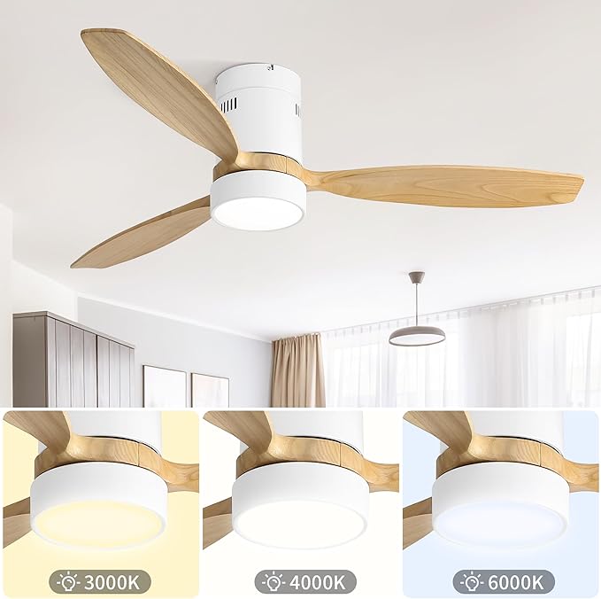NicBex Ceiling Fan 52 Inch Ceiling Fans with Lights Ceiling Fan with 3 Blades and Remote Control Reversible DC Motor Ceiling Fan for Bedroom, Living Room, Light Natural