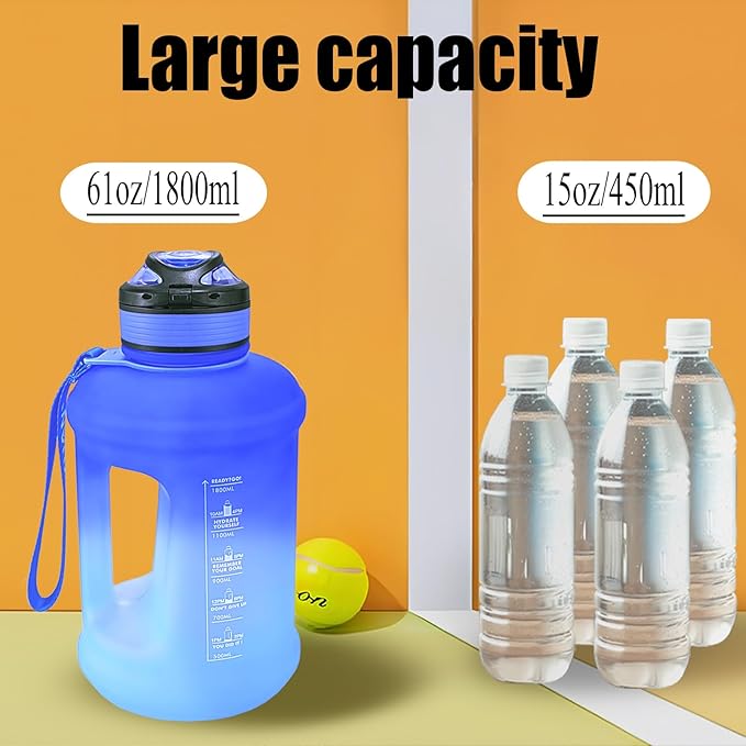 Sports Water Bottle, 63 Oz/1800mL, Leak Proof BPA Free Travel Outdoor For Men Women (Gradient_Blue)