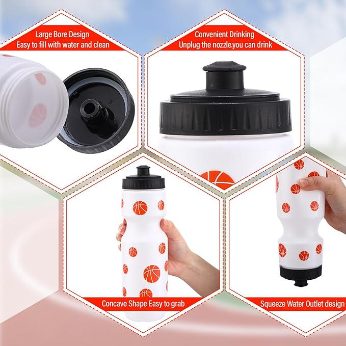 Talltalk 4 Pcs Basketball Party Favors 24 oz Basketball Water Bottle Gift for Basketball Team with Drawstring Bag Basketball Tumbler Cup Sports Themed Accessories for Event Gift Supplies