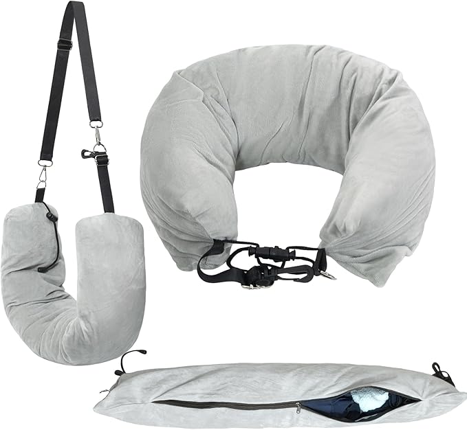 Stuffable Travel Pillow Neck Pillow Velvet Luggage Pillow Case Cover for Extra Luggage with Adjustable Neck Size