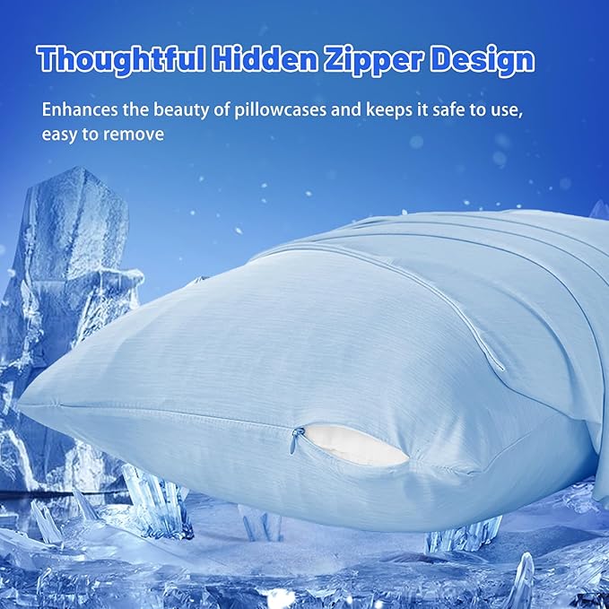 Cooling Pillow Cases for Hot Sleepers - Double Side Arc-Chill Q-Max>0.5 Cooling Fiber Cool Pillow Cases 2 Pack - Breathable Soft Cold Pillow Cases with Hidden Zipper (Blue, 20" x 30")