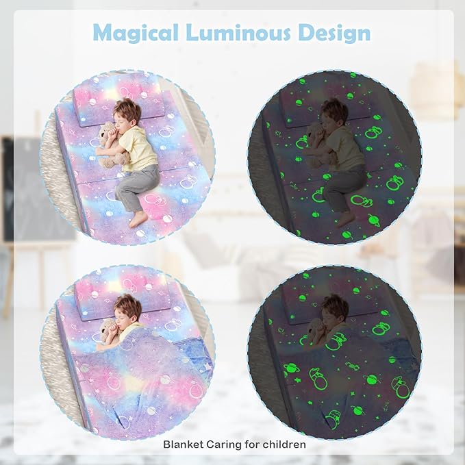 Kids Couch, 12PCS Modular Kids Play Couch with Blanket, Kids Sofa Couch with Glow Effects for Playroom & Indoor, Convertible Toddler Couch for Girls and Boys