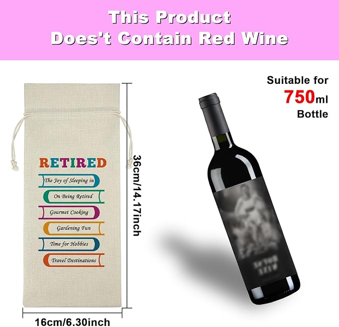 Retirement Wine Bag Happy Retirement Gifts for Men Women Retirement Leaving Farewell Gift for Coworker Burlap Wine Bottle Bag Funny Retired Gift for Leader Teacher Police Nurse Wine Wrap Bag