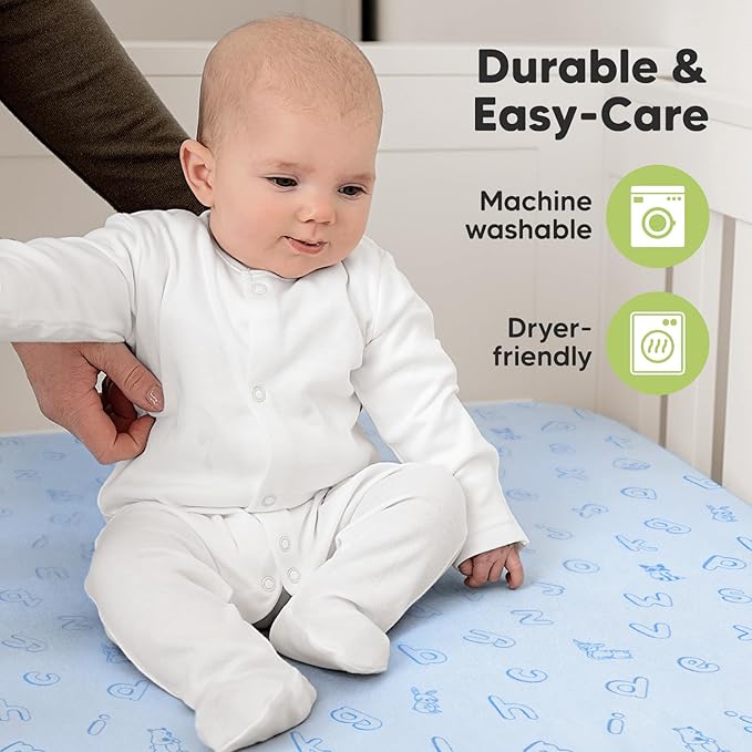 2-Pack Organic Crib Sheets for Boys, Girls - Jersey Fitted Crib Sheet, Baby Crib Sheets Neutral, Crib Mattress Sheet, Cotton Crib Sheets, Breathable Crib Sheet, Baby Mattress Sheets (ABC Land Sky)