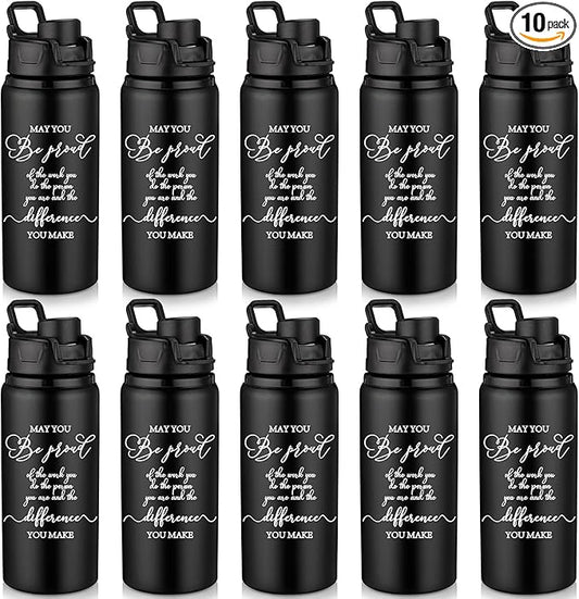 Sunnyray 10 Pcs Employee Appreciation Gift Reusable Aluminum Water Bottle Bulk with Snap Lid May You Be Proud of the Work Thank You Group Team Gift for Coworker Teacher Friend(Black, 17 oz)