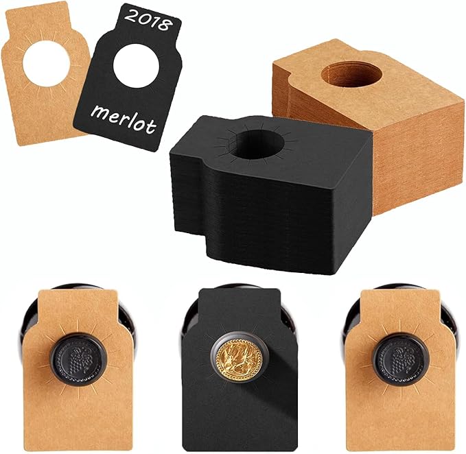 Wine Bottle Tags for Cellar Collection, Champagne,Hanging Labels for Name,Year,Tasting Notes (200Pack-Kraft and Black)