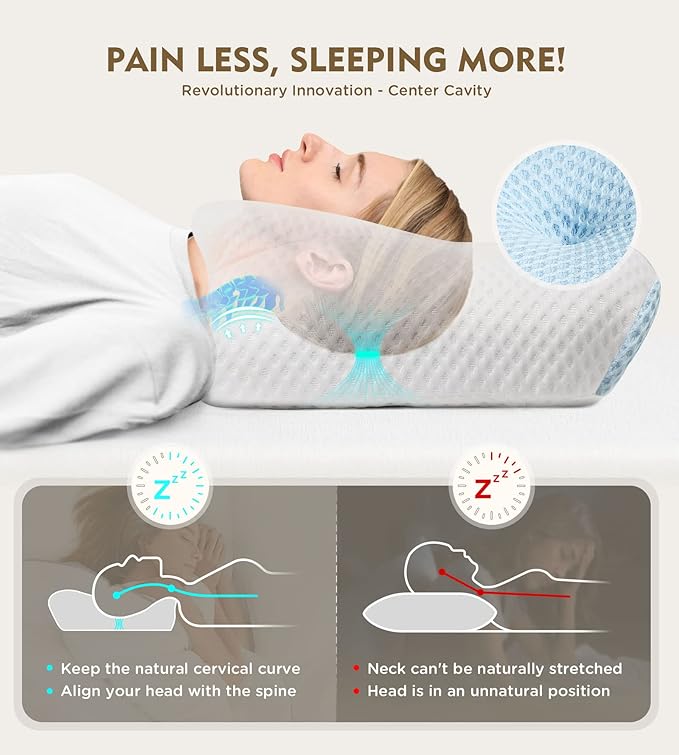 Osteo Cervical Pillow for Neck Pain Relief, Hollow Design Odorless Memory Foam Pillows with Cooling Case, Adjustable Orthopedic Bed Pillow for Sleeping, Contour Support for