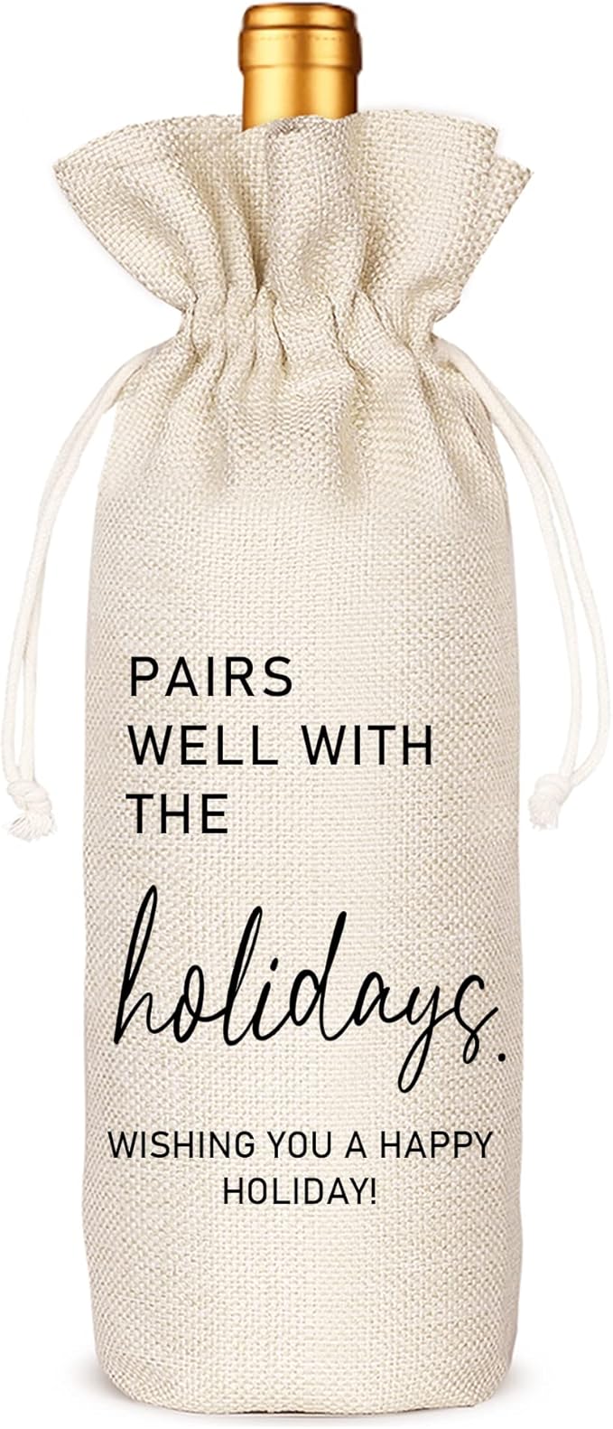 Holiday Party Hostess Gift, Gift for Him Her, Holiday Gift, Christmas Gift Ideas-Reusable Drawstring Wine Bag(5SW110)