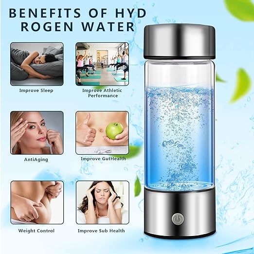 Hydrogen Water Bottle Generator (420ml 3-Minute) Quick Electrolysis, SPE/PEM Technology, Portable USB Charging Ideal for Home, Travel, Exercise, and Gifting (Silver)