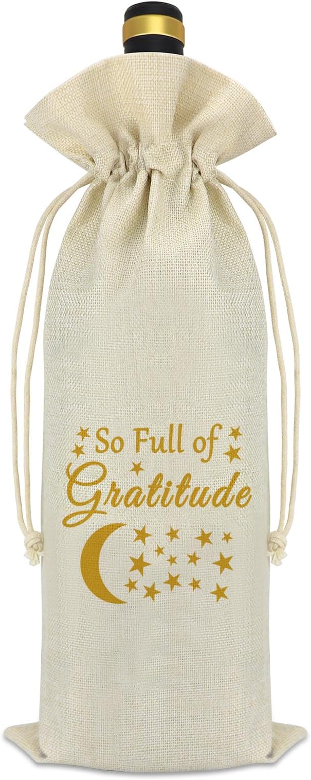 Gratitude Gifts for Women Men Thank You Gift Idea Wine Bag Christmas Thanksgiving Retirement Birthday Gifts for Friends Grandma Grandfather BFF Coach Co-worker Wine Bottle Cover with Drawstrings