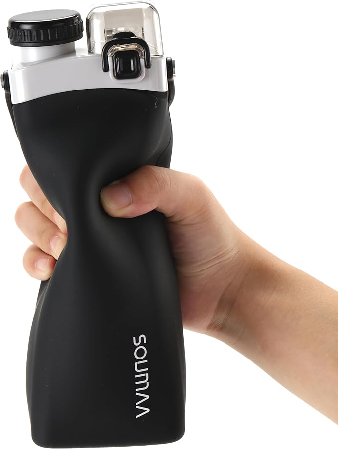 Collapsible Silicone Water Bottle - 600ml, BPA-Free, Portable and Leak-Proof with Carrying Handle for Travel, Camping, Hiking, Fishing, Swimming, Biking (Black)